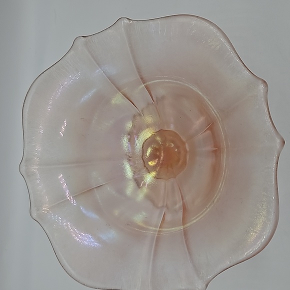 Pink scalloped stretch glass footed compote - Picture 3 of 11